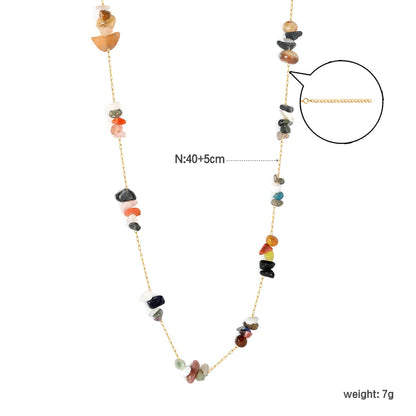 White/blue turquoise/purple/pink crystal/mixed color accessories 0.3 elongated chain *40+5cm+6mm round plate necklace gold color