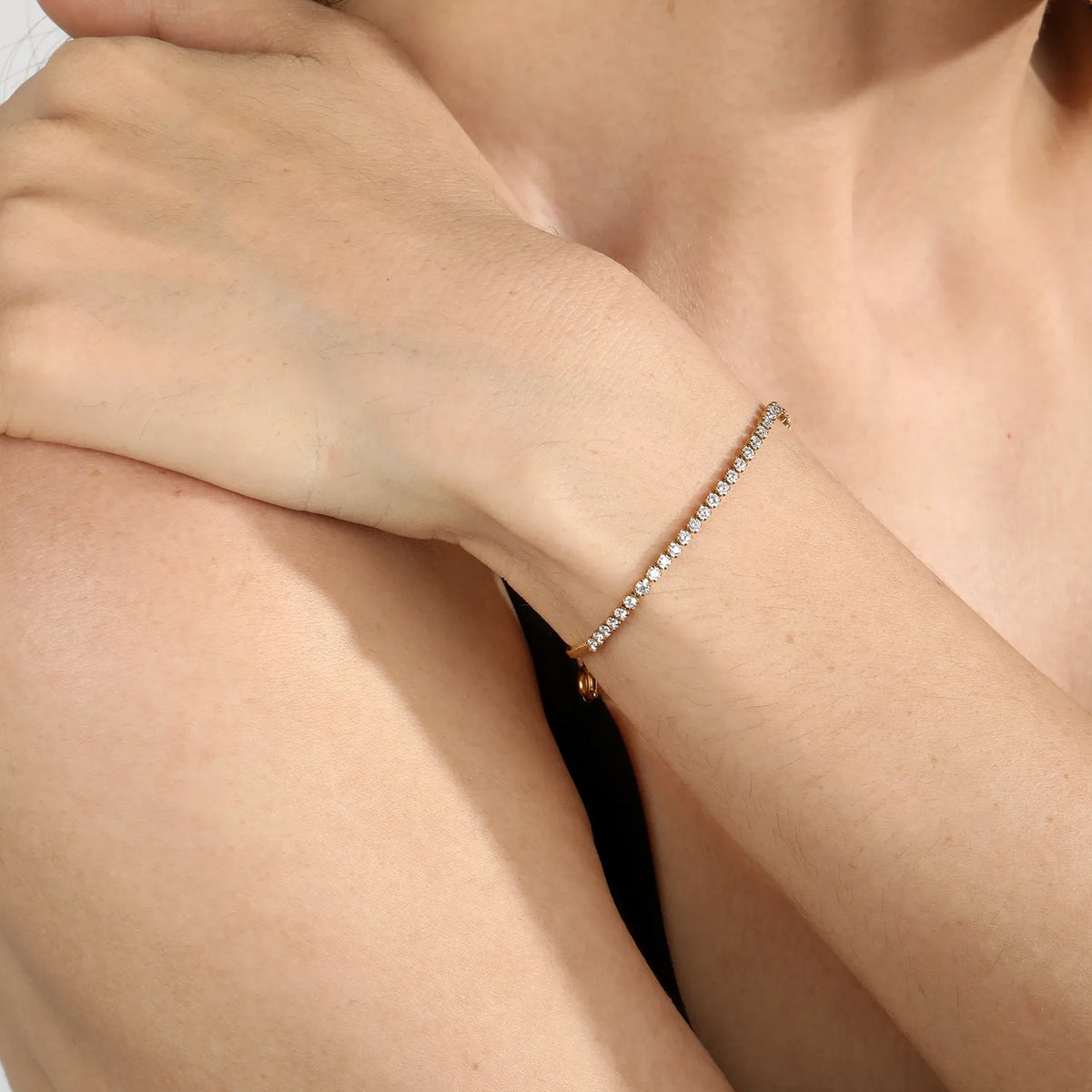Snake Chain Spliced CZ Tennis Dainty Bracelet | 18K Gold Plated Stainless Steel Jewelry for Wholesale
