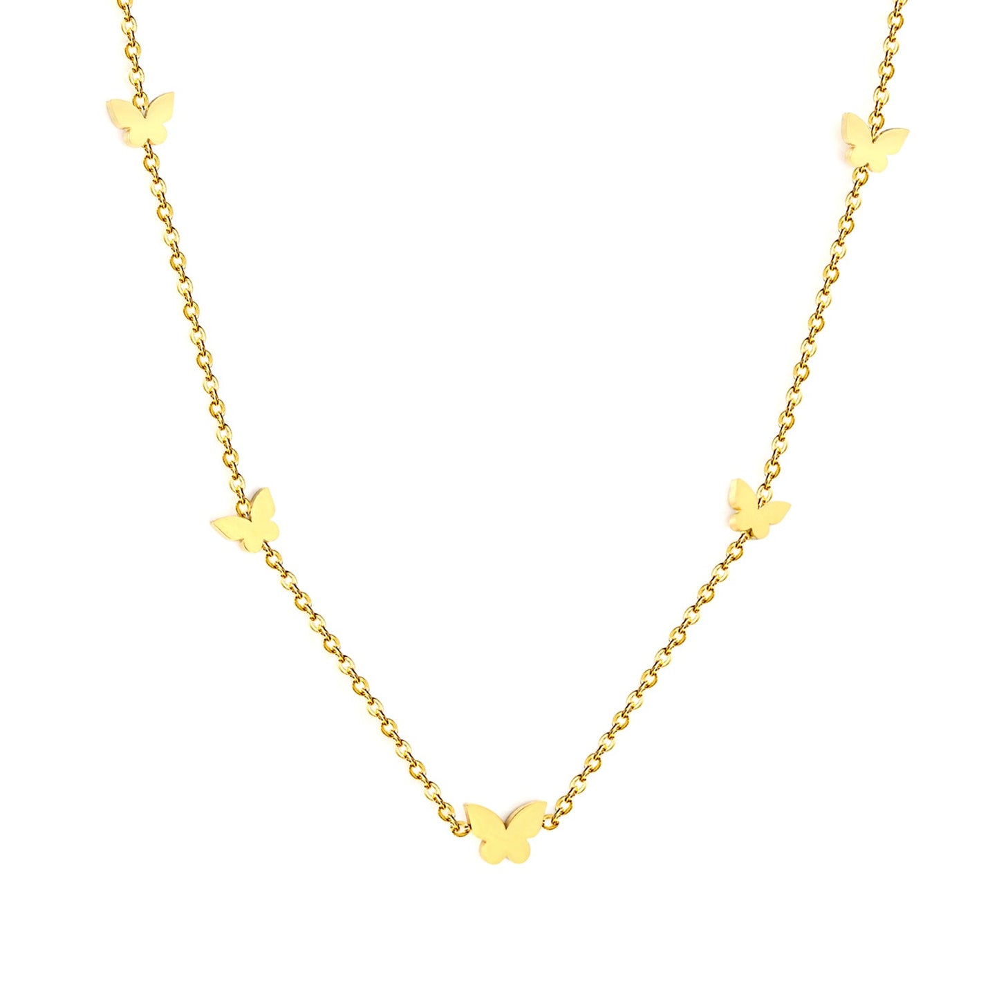 6.7*5mm Large+5.3*4.2mm Small Butterfly Fittings 0.3 Cross Chain*45+5cm+6mm Round Plaque Necklace Golden