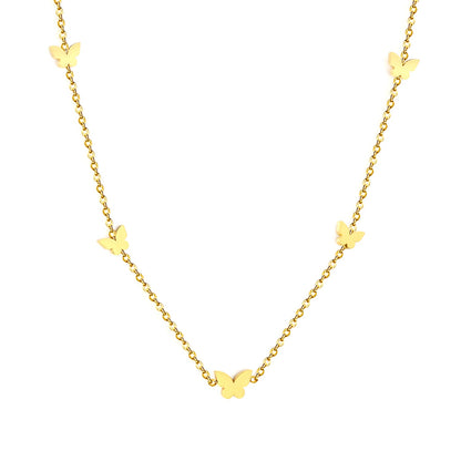 6.7*5mm Large+5.3*4.2mm Small Butterfly Fittings 0.3 Cross Chain*45+5cm+6mm Round Plaque Necklace Golden