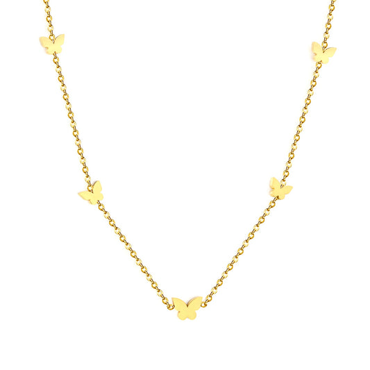 6.7*5mm Large+5.3*4.2mm Small Butterfly Fittings 0.3 Cross Chain*45+5cm+6mm Round Plaque Necklace Golden