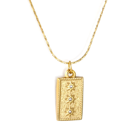 11*17.7mm rectangular tag octagonal stick white diamond pendant 0.9 hammer square chain *40+5cm+6mm round tag necklace Gold color