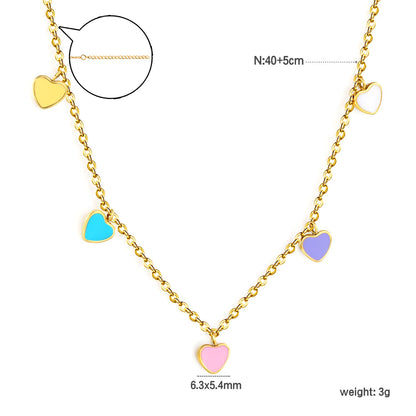 6.3*5.4mm Heart Mixed Color Oil Drops Accessories 04 Cross Chain*40+5cm+6mm Round Plaque Necklace Golden