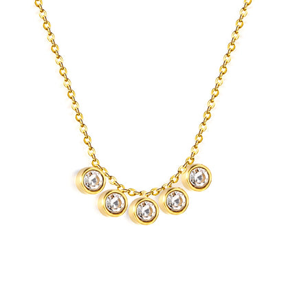 4mm Cylindrical white zirconium accessories 0.3 cross chain *40+5cm+6mm round plate necklace steel color/golden