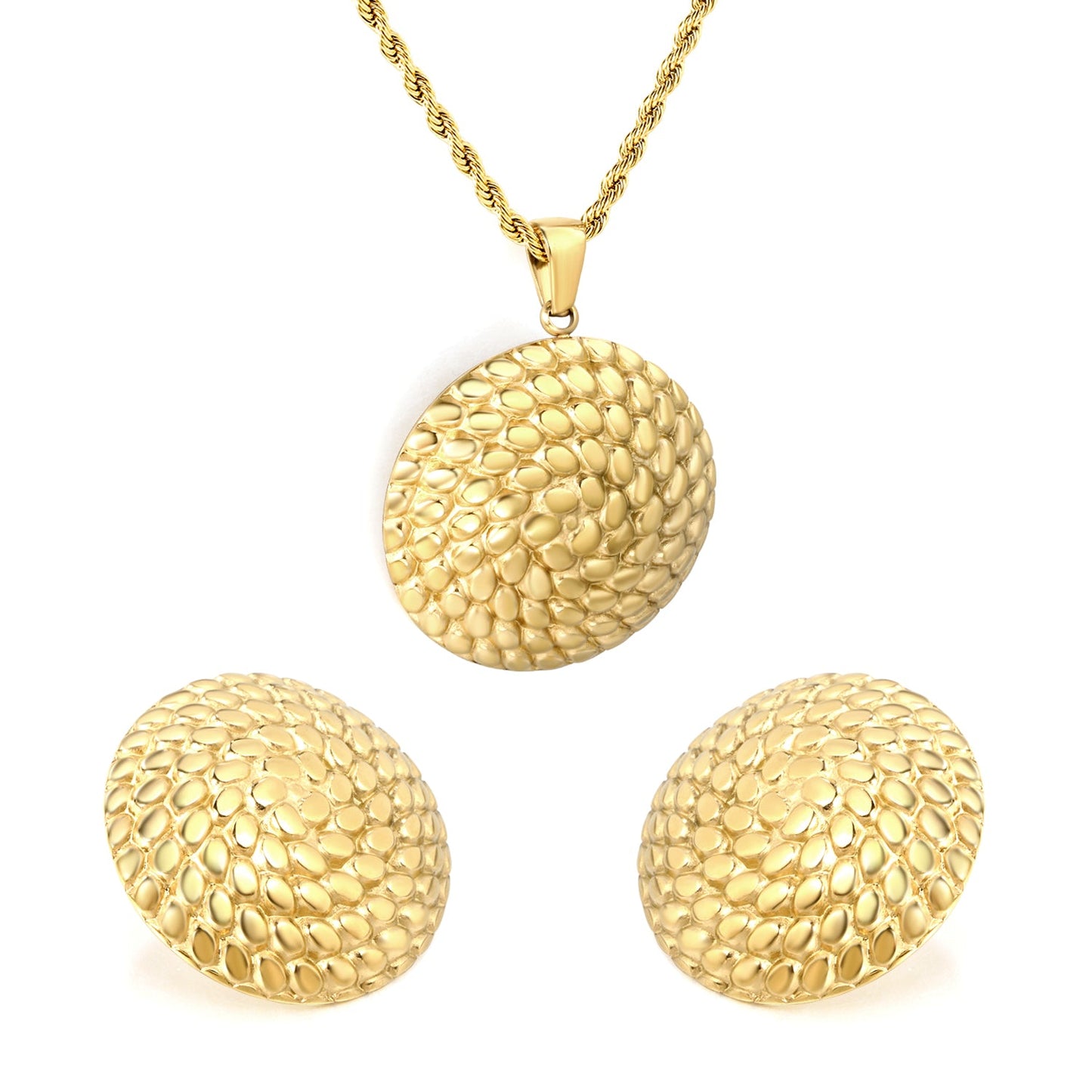 Round Thread Set Gold Color Earrings: 26.8mm Pendant: 26.8mm 2.0 Twist Chain*40+5cm+6mm Round Plaque
