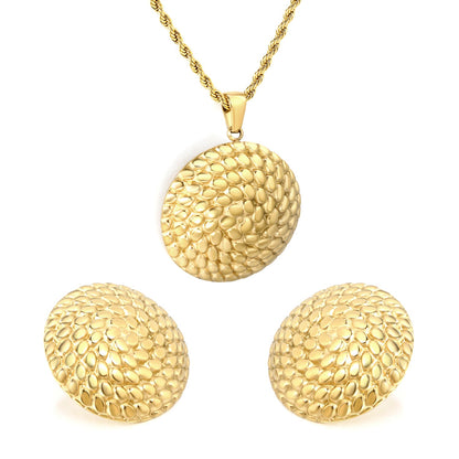 Round Thread Set Gold Color Earrings: 26.8mm Pendant: 26.8mm 2.0 Twist Chain*40+5cm+6mm Round Plaque