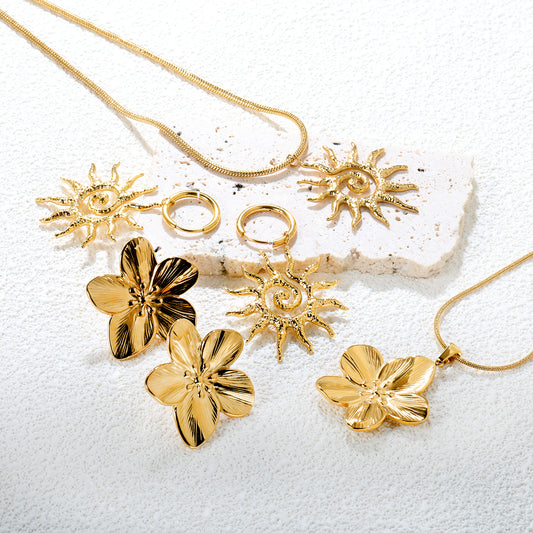 ✨🌞 18K Gold Bohemian Style Jewelry Set Wholesale (MOQ 12+) | Stainless Steel Necklace & Earrings 🌍 | Hypoallergenic Luxury Gift Set