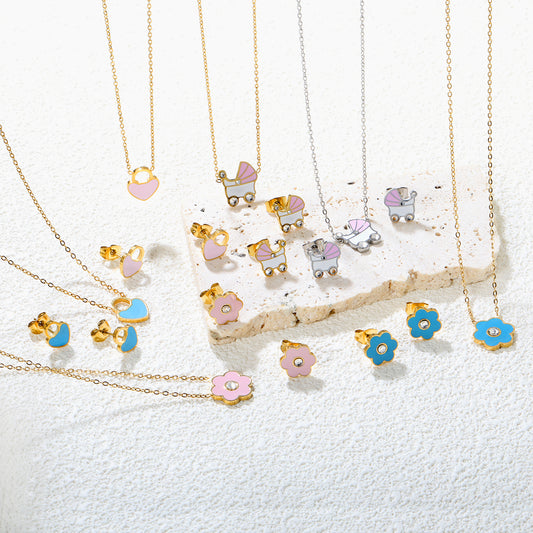 ✨🌸 18K Gold Cute patterns Jewelry Set Wholesale (MOQ 12+) | Stainless Steel Necklace & Earrings 🌍 | Hypoallergenic Luxury Gift Set