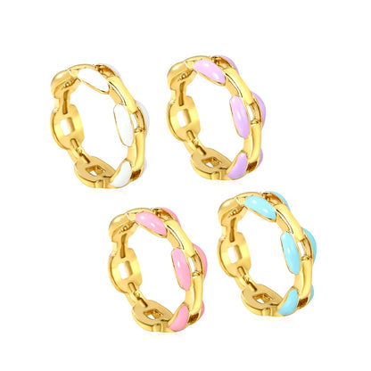 Height 6.5mm Ring-White/Purple/Pink/Blue Oil Drops Gold Color