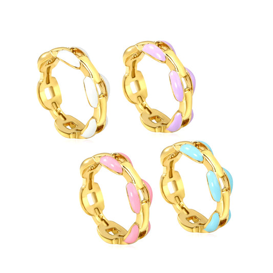 Height 6.5mm Ring-White/Purple/Pink/Blue Oil Drops Gold Color