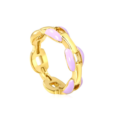 Height 6.5mm Ring-White/Purple/Pink/Blue Oil Drops Gold Color