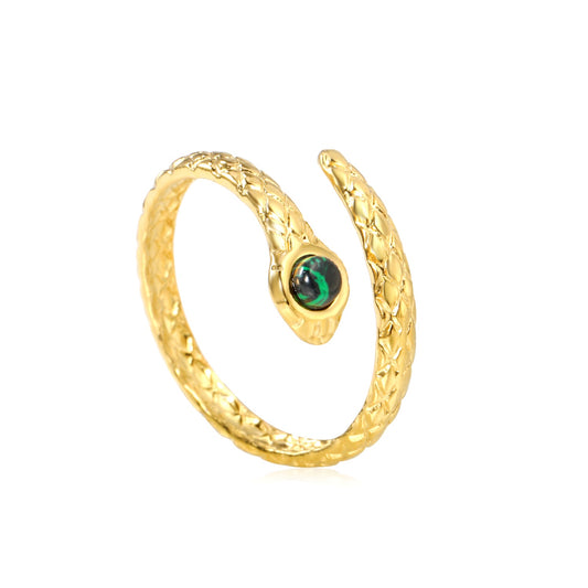 Stylish Stainless Steel Twisted Ring with Emerald-Green Stone Inlay ¨C Exquisite Wholesale Jewelry for Trendy Adornment