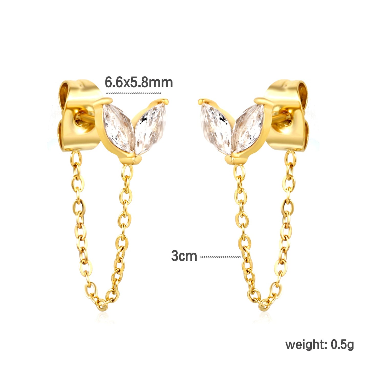 6.6*5.8mm small grass buds with white zirconium + 03 cross chain 30mm accessories earrings Gold color