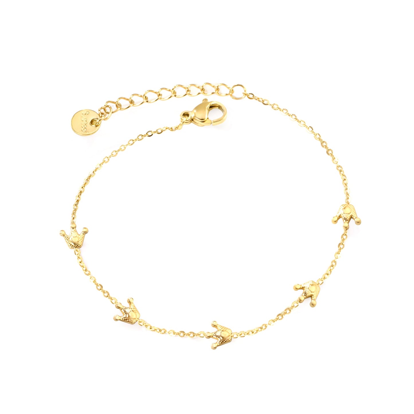6*5.6mm Crown Accessories 0.3Cross Chain*18+3cm+6mm Round Plaque Bracelet Golden
