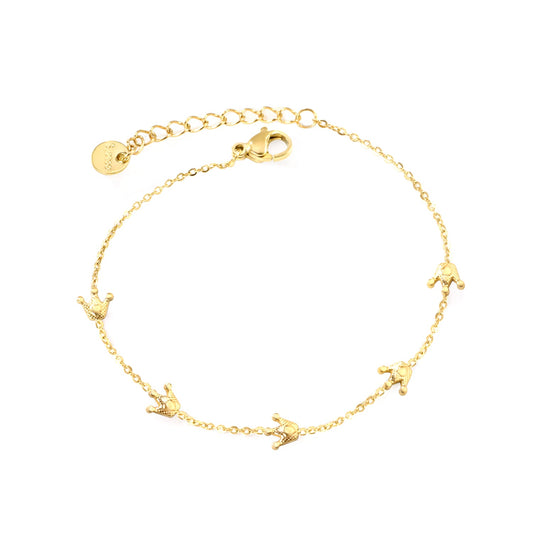 6*5.6mm Crown Accessories 0.3Cross Chain*18+3cm+6mm Round Plaque Bracelet Golden
