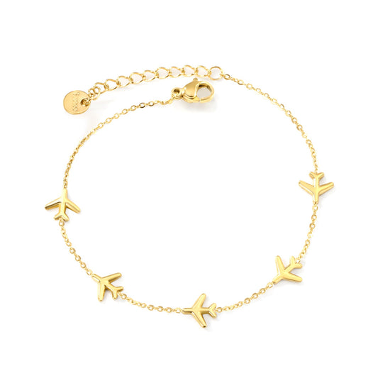 8.2*8mm Airplane Accessories 0.3 Cross Chain*18+3cm+6mm Round Plaque Bracelet Golden