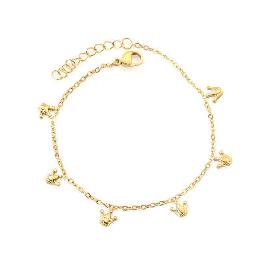 6 x 6mm Small Crown Accessories 17+3cm Bracelet Steel/Gold