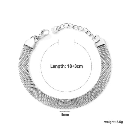 Width 6mm/8mm*Thickness 1mm Flat Mesh Bracelet 18+3cm+6mm Round Tail Plate Gold/ Steel