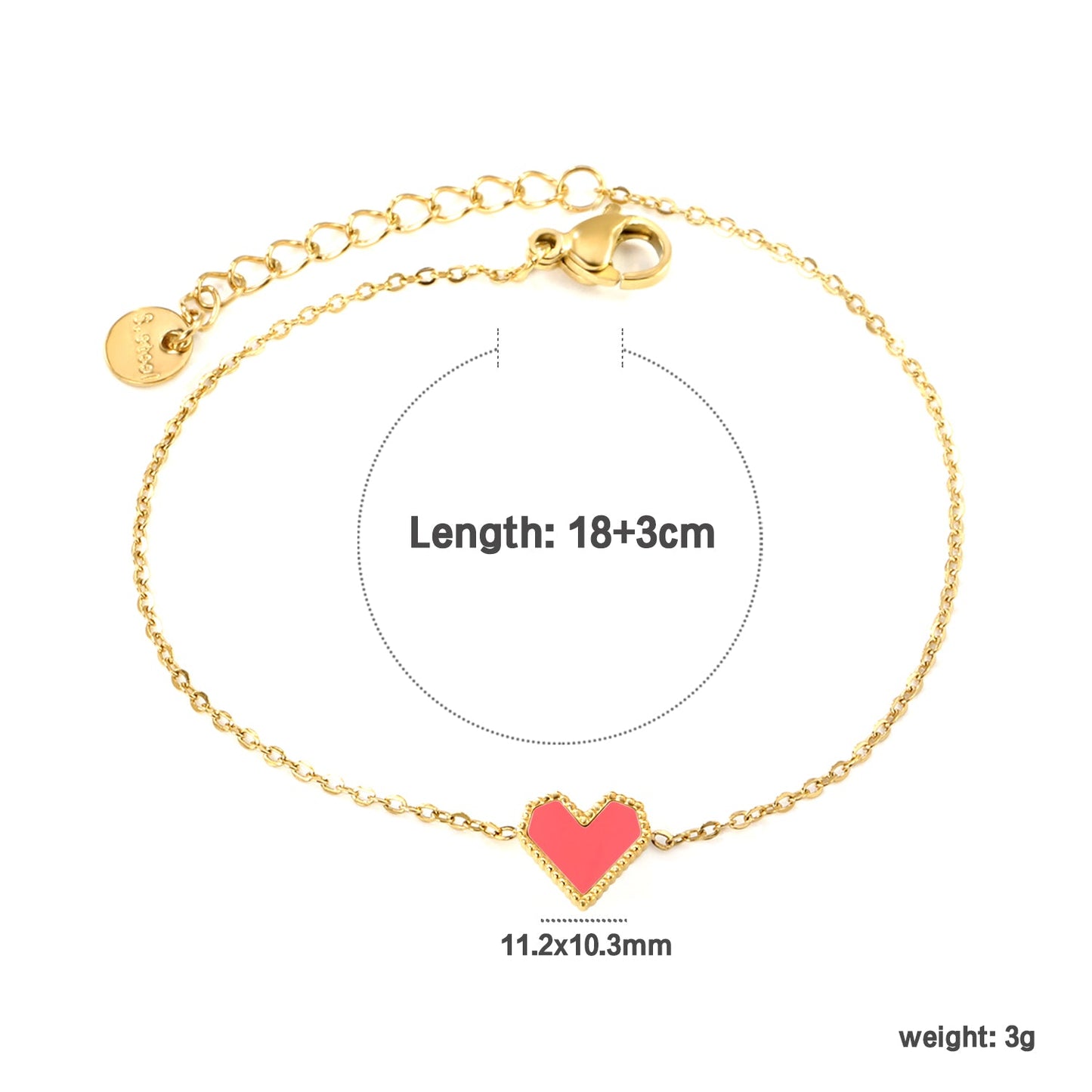 11.2*10.3mm heart shape with white shell/black acrylic/red acrylic fittings 0.35 cross chain*18+3cm+6mm round plaque Bracelet gold color