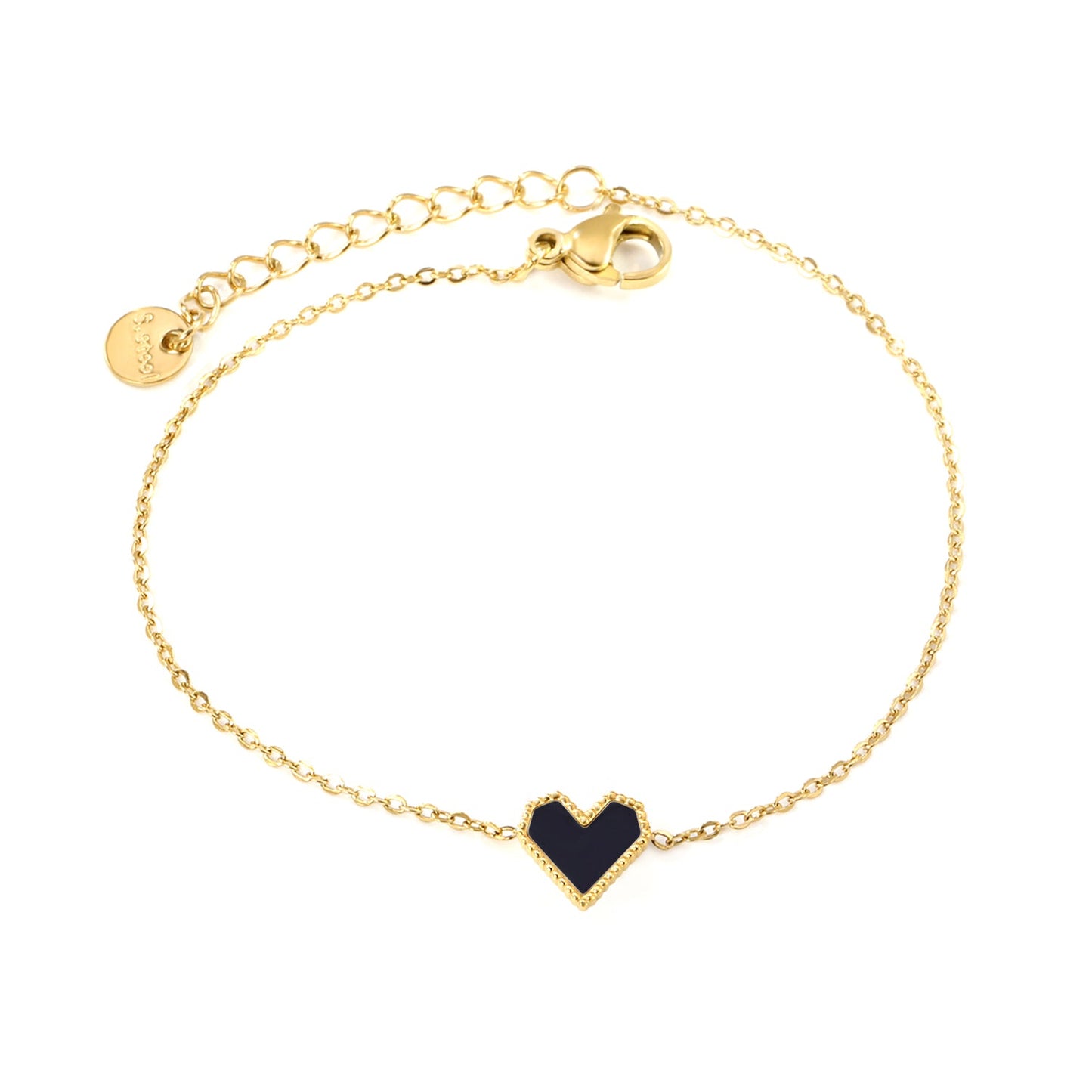 11.2*10.3mm heart shape with white shell/black acrylic/red acrylic fittings 0.35 cross chain*18+3cm+6mm round plaque Bracelet gold color