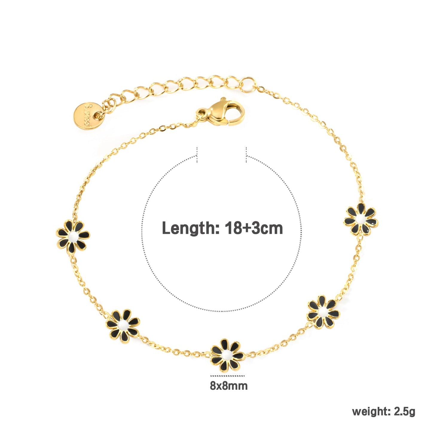 8mm six-petal flower white/black/purple/blue oil drop accessories 0.35 cross chain *18+3cm+6mm round sign bracelet gold color