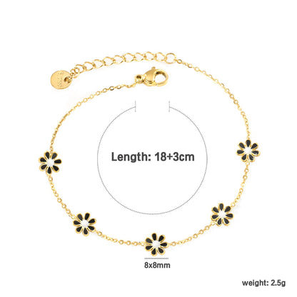 8mm six-petal flower white/black/purple/blue oil drop accessories 0.35 cross chain *18+3cm+6mm round sign bracelet gold color