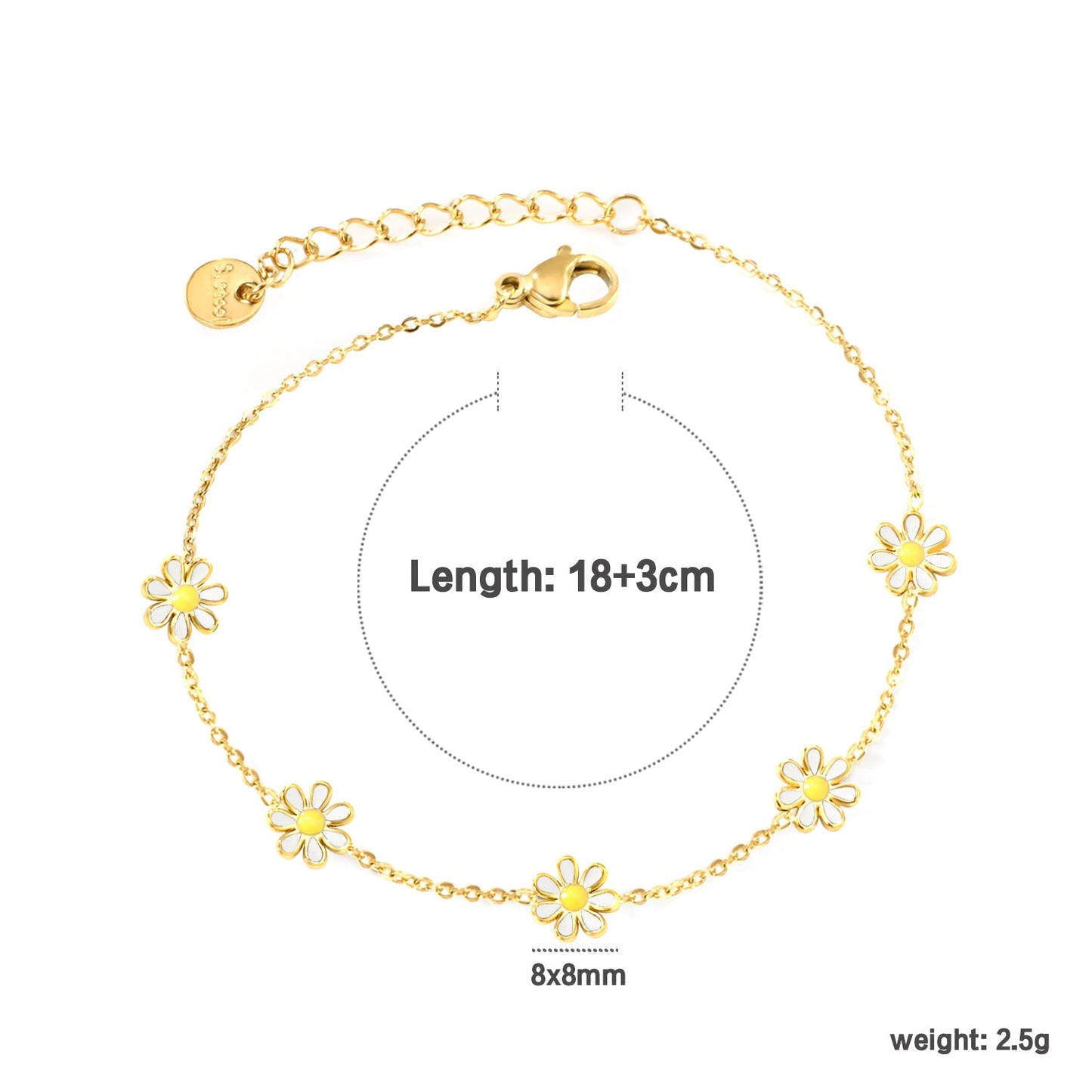 8mm six-petal flower white/black/purple/blue oil drop accessories 0.35 cross chain *18+3cm+6mm round sign bracelet gold color
