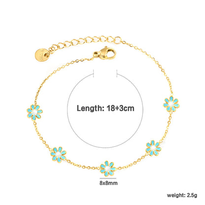 8mm six-petal flower white/black/purple/blue oil drop accessories 0.35 cross chain *18+3cm+6mm round sign bracelet gold color