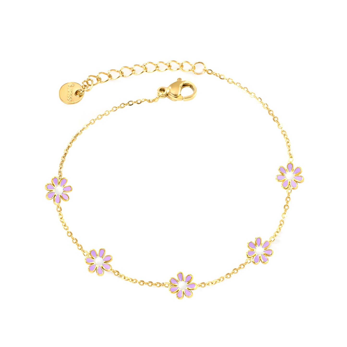 8mm six-petal flower white/black/purple/blue oil drop accessories 0.35 cross chain *18+3cm+6mm round sign bracelet gold color