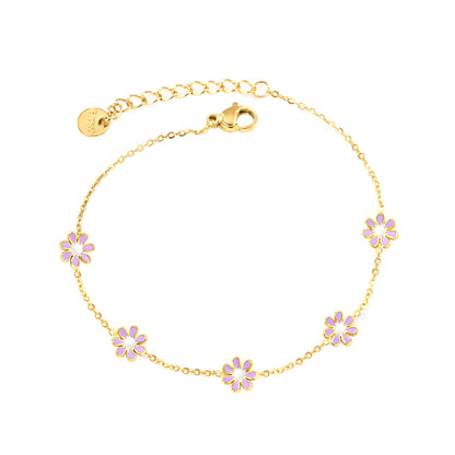 8mm six-petal flower white/black/purple/blue oil drop accessories 0.35 cross chain *18+3cm+6mm round sign bracelet gold color