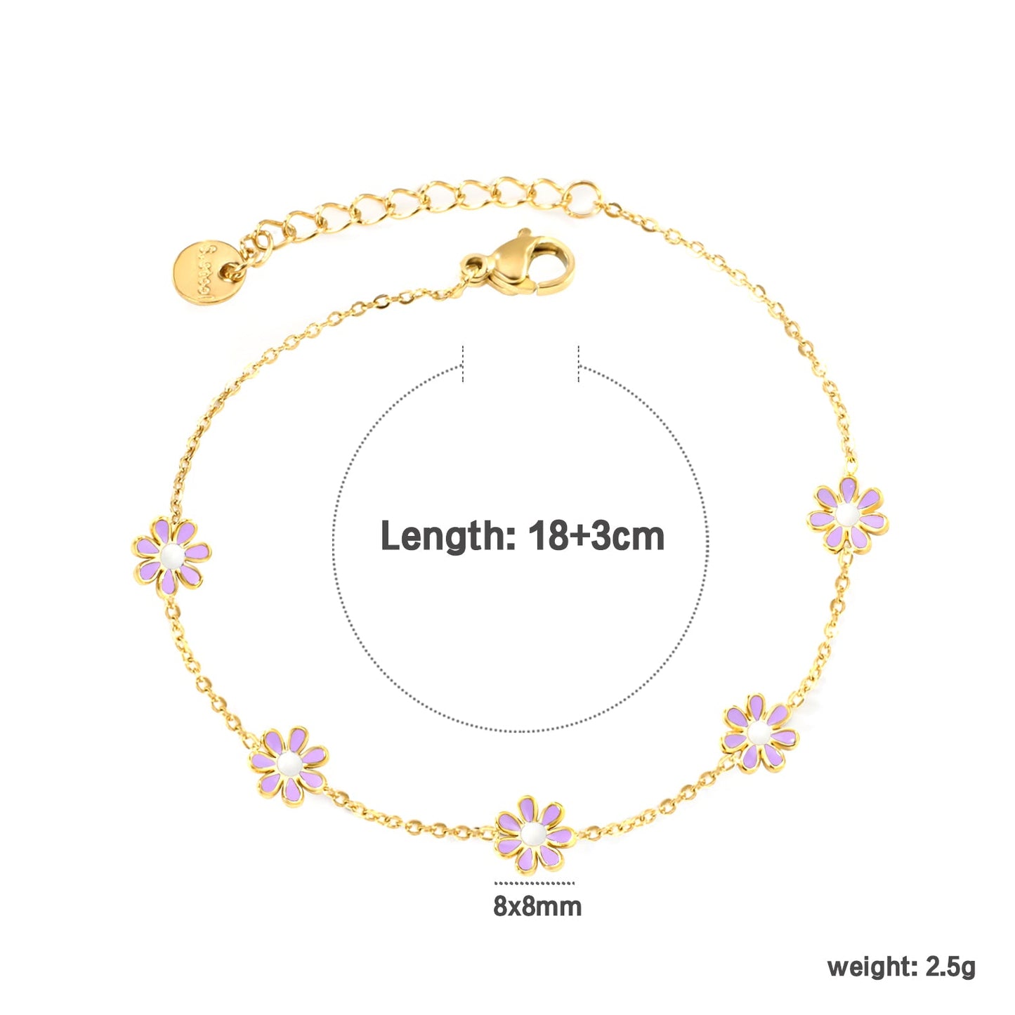 8mm six-petal flower white/black/purple/blue oil drop accessories 0.35 cross chain *18+3cm+6mm round sign bracelet gold color
