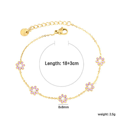 8mm six-petal flower white/black/purple/blue oil drop accessories 0.35 cross chain *18+3cm+6mm round sign bracelet gold color