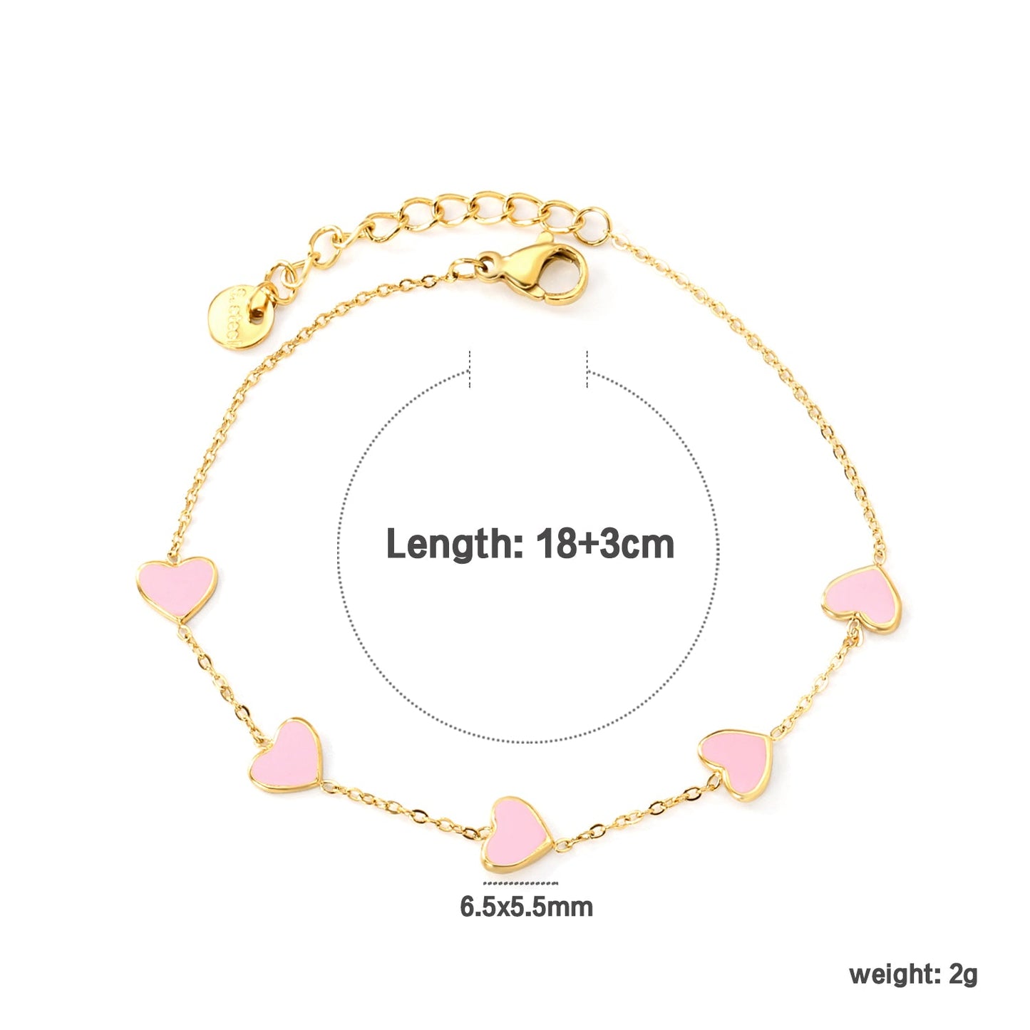 6.3*5.5mm heart-shaped black/purple/red/pink/dark blue oil-dripping accessories 0.3 cross chain *18+3cm+6mm round sign bracelet gold color