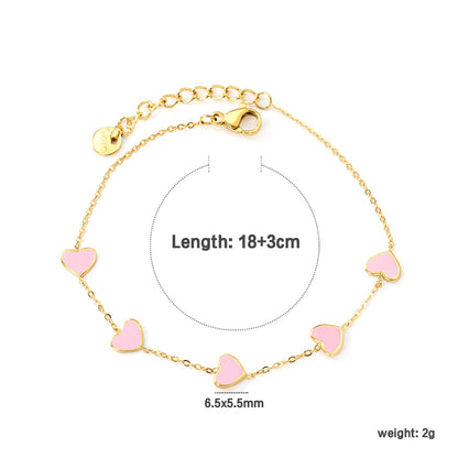 6.3*5.5mm heart-shaped black/purple/red/pink/dark blue oil-dripping accessories 0.3 cross chain *18+3cm+6mm round sign bracelet gold color