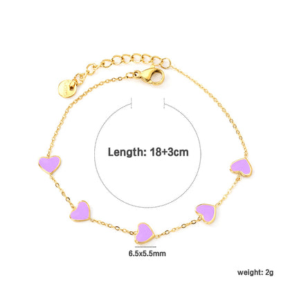 6.3*5.5mm heart-shaped black/purple/red/pink/dark blue oil-dripping accessories 0.3 cross chain *18+3cm+6mm round sign bracelet gold color