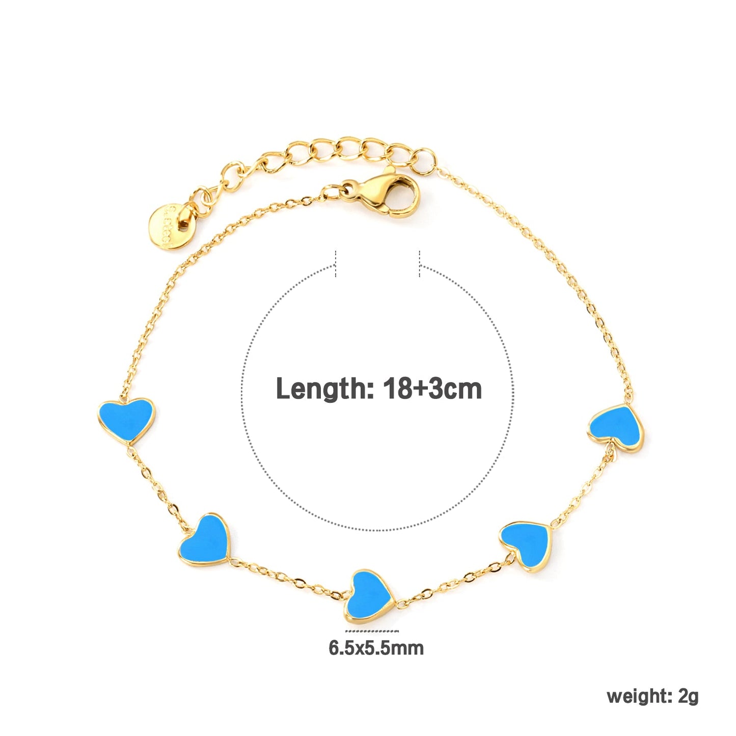 6.3*5.5mm heart-shaped black/purple/red/pink/dark blue oil-dripping accessories 0.3 cross chain *18+3cm+6mm round sign bracelet gold color