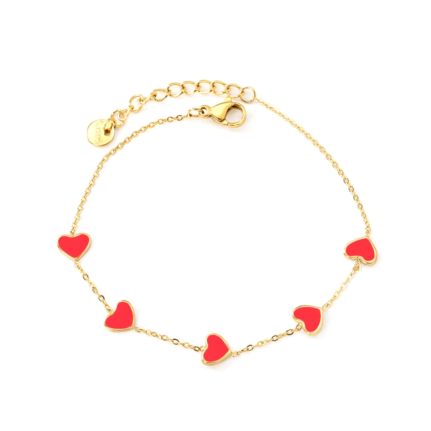 6.3*5.5mm heart-shaped black/purple/red/pink/dark blue oil-dripping accessories 0.3 cross chain *18+3cm+6mm round sign bracelet gold color