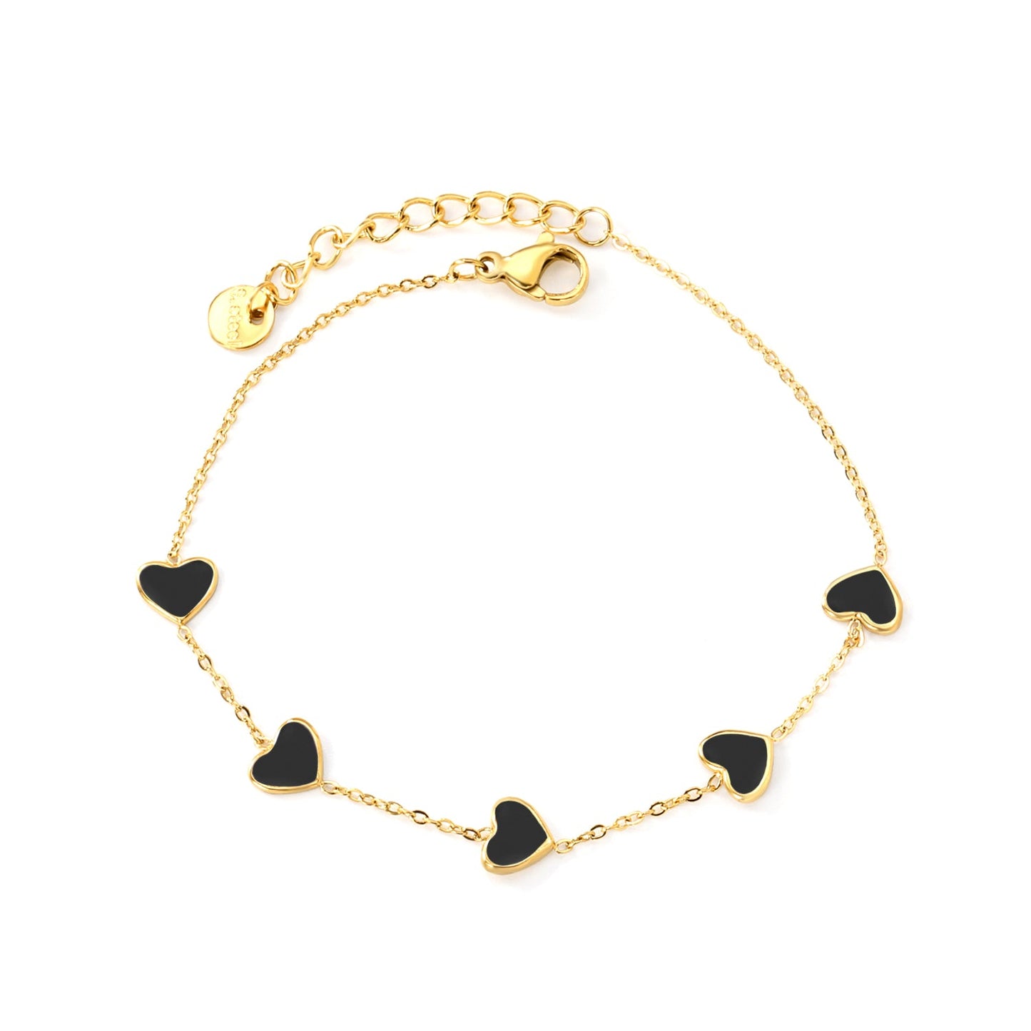 6.3*5.5mm heart-shaped black/purple/red/pink/dark blue oil-dripping accessories 0.3 cross chain *18+3cm+6mm round sign bracelet gold color