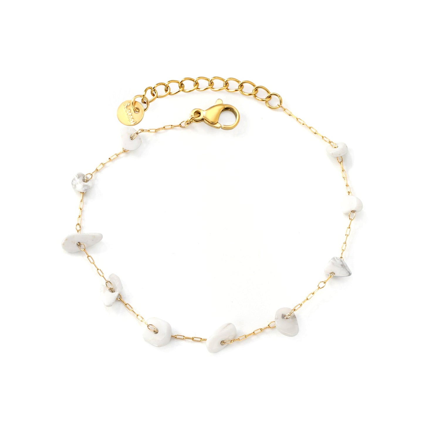 White Turquoise/ Amethyst/ Pink/ Sky Blue/ Turquoise/ Mixed Color Stone Accessories 0.3 Cross Chain*17+3cm+6mm Round Plaque Bracelet Golden