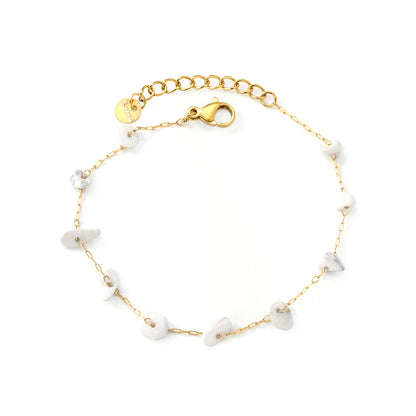 White Turquoise/ Amethyst/ Pink/ Sky Blue/ Turquoise/ Mixed Color Stone Accessories 0.3 Cross Chain*17+3cm+6mm Round Plaque Bracelet Golden