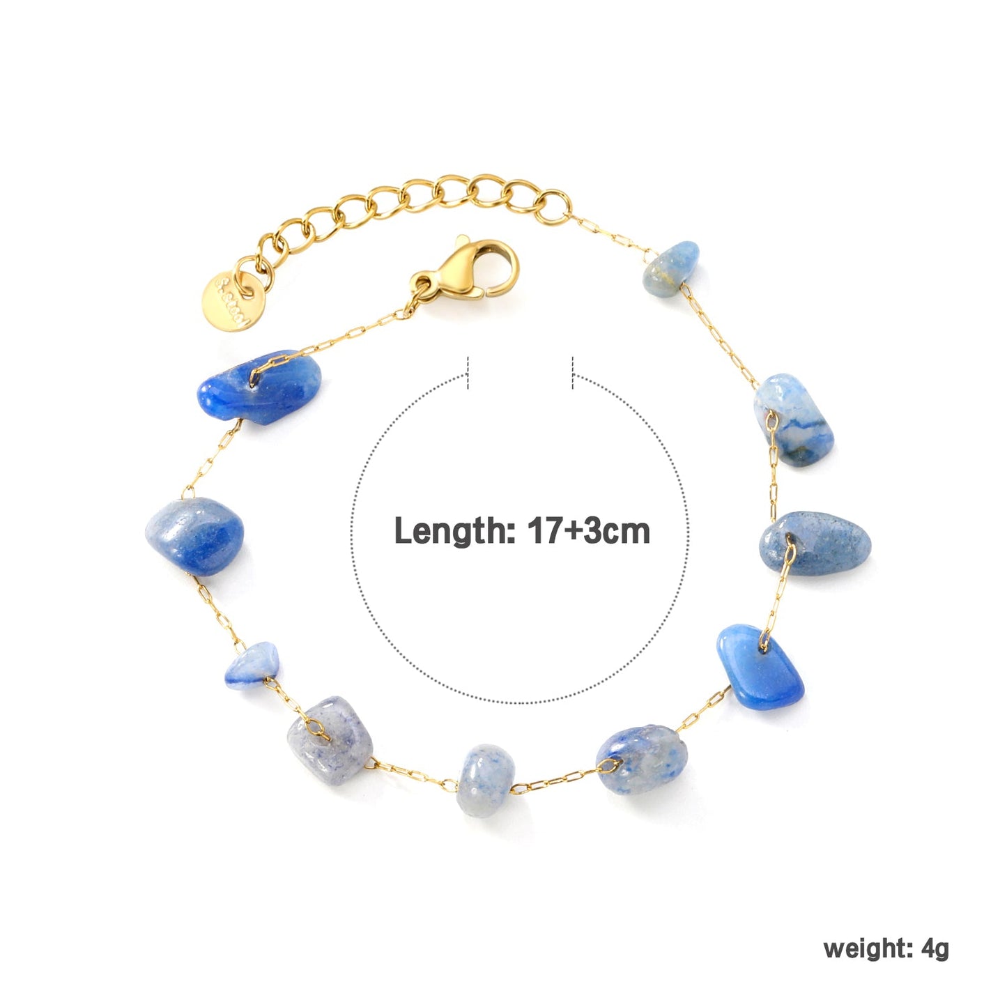 White Turquoise/ Amethyst/ Pink/ Sky Blue/ Turquoise/ Mixed Color Stone Accessories 0.3 Cross Chain*17+3cm+6mm Round Plaque Bracelet Golden