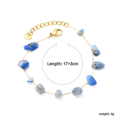 White Turquoise/ Amethyst/ Pink/ Sky Blue/ Turquoise/ Mixed Color Stone Accessories 0.3 Cross Chain*17+3cm+6mm Round Plaque Bracelet Golden