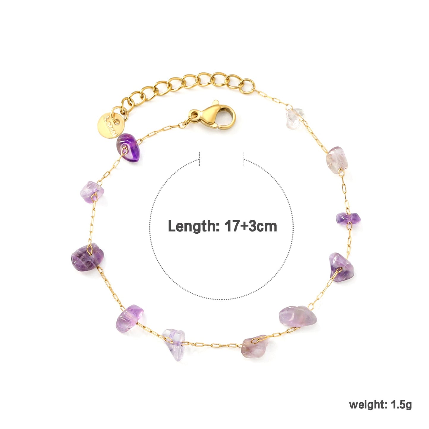 White Turquoise/ Amethyst/ Pink/ Sky Blue/ Turquoise/ Mixed Color Stone Accessories 0.3 Cross Chain*17+3cm+6mm Round Plaque Bracelet Golden