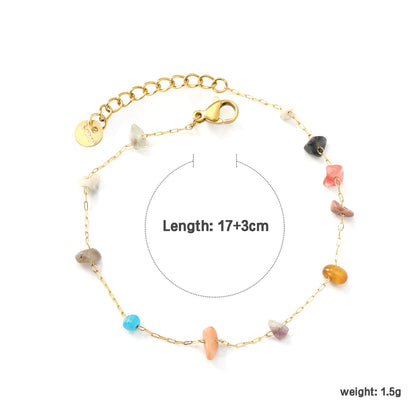 White Turquoise/ Amethyst/ Pink/ Sky Blue/ Turquoise/ Mixed Color Stone Accessories 0.3 Cross Chain*17+3cm+6mm Round Plaque Bracelet Golden