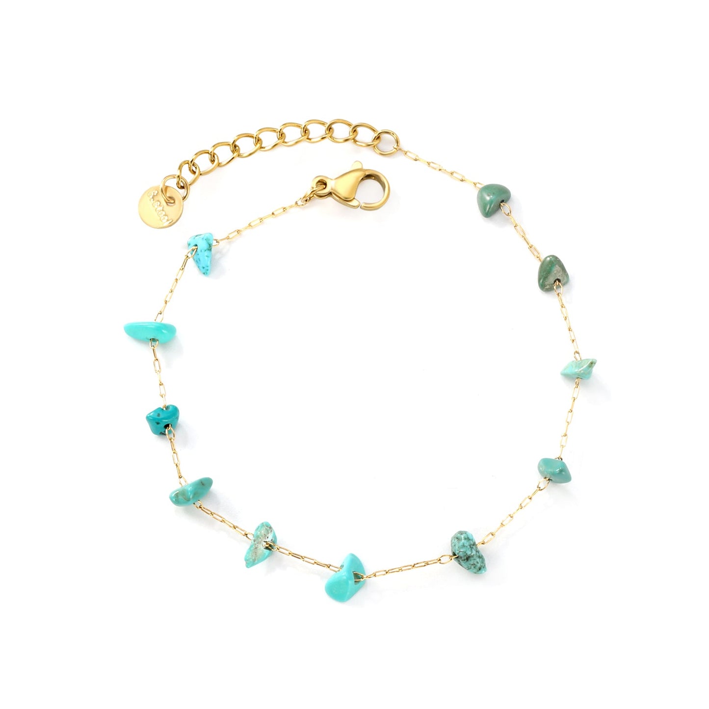 White Turquoise/ Amethyst/ Pink/ Sky Blue/ Turquoise/ Mixed Color Stone Accessories 0.3 Cross Chain*17+3cm+6mm Round Plaque Bracelet Golden