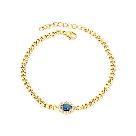 10.3*8.3mm Oval Blue Zirconium+CNC White Zirconium Ring Fittings 18+3cm Bracelet Gold Color