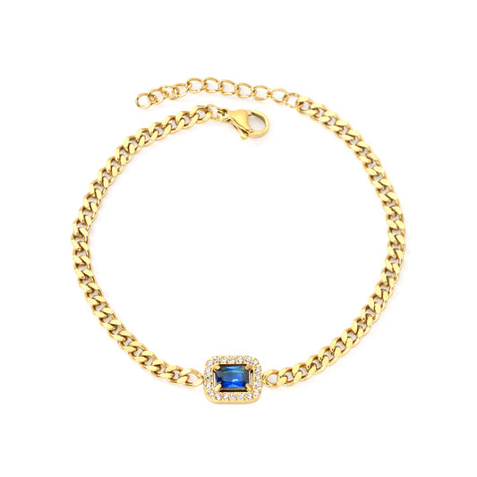 10.8*8.8mm rectangle blue zirconium + CNC white zirconium circle accessory 18+3cm bracelet gold color