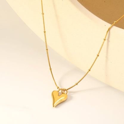 12.2*15mm Pointed Heart Pendant 0.9 Round Snake Bead Chain*40+5cm+6mm Round Plaque Necklace Golden