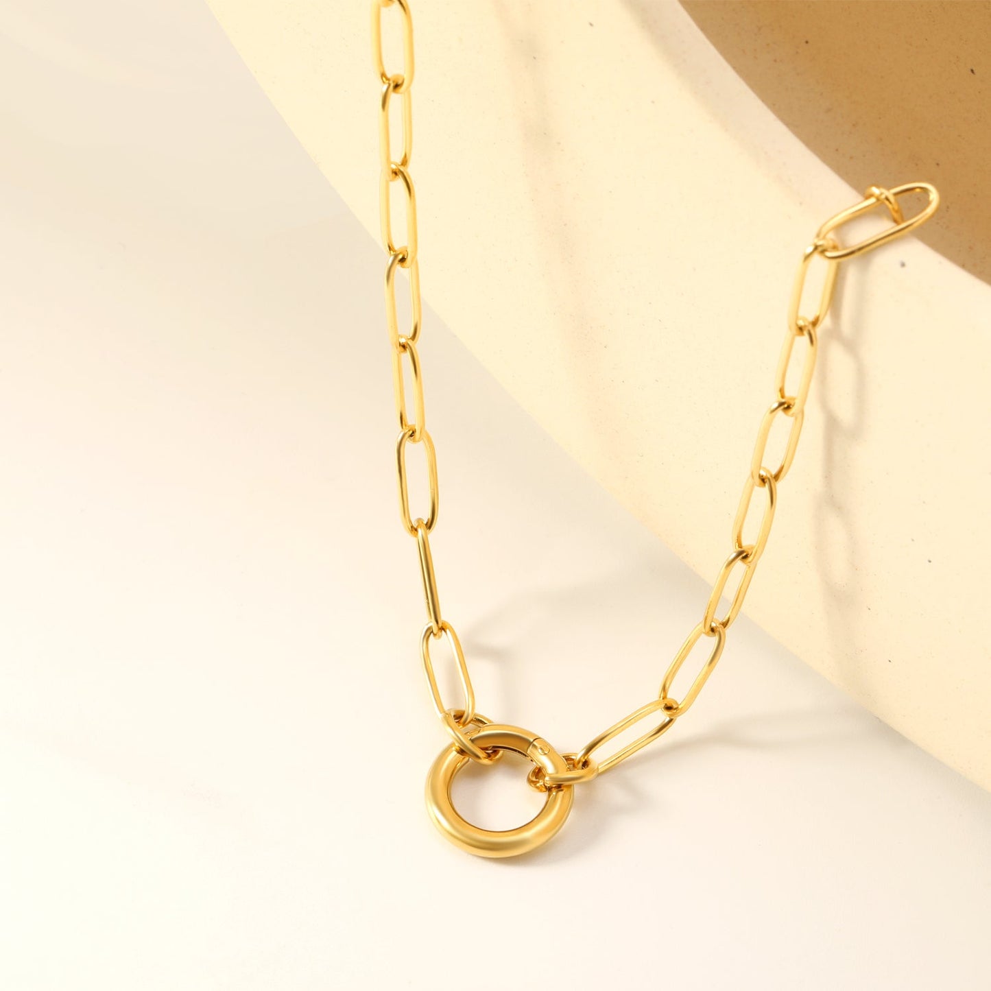 Wire 2.5*outside 14mm round clasp pendant 45cm necklace gold color