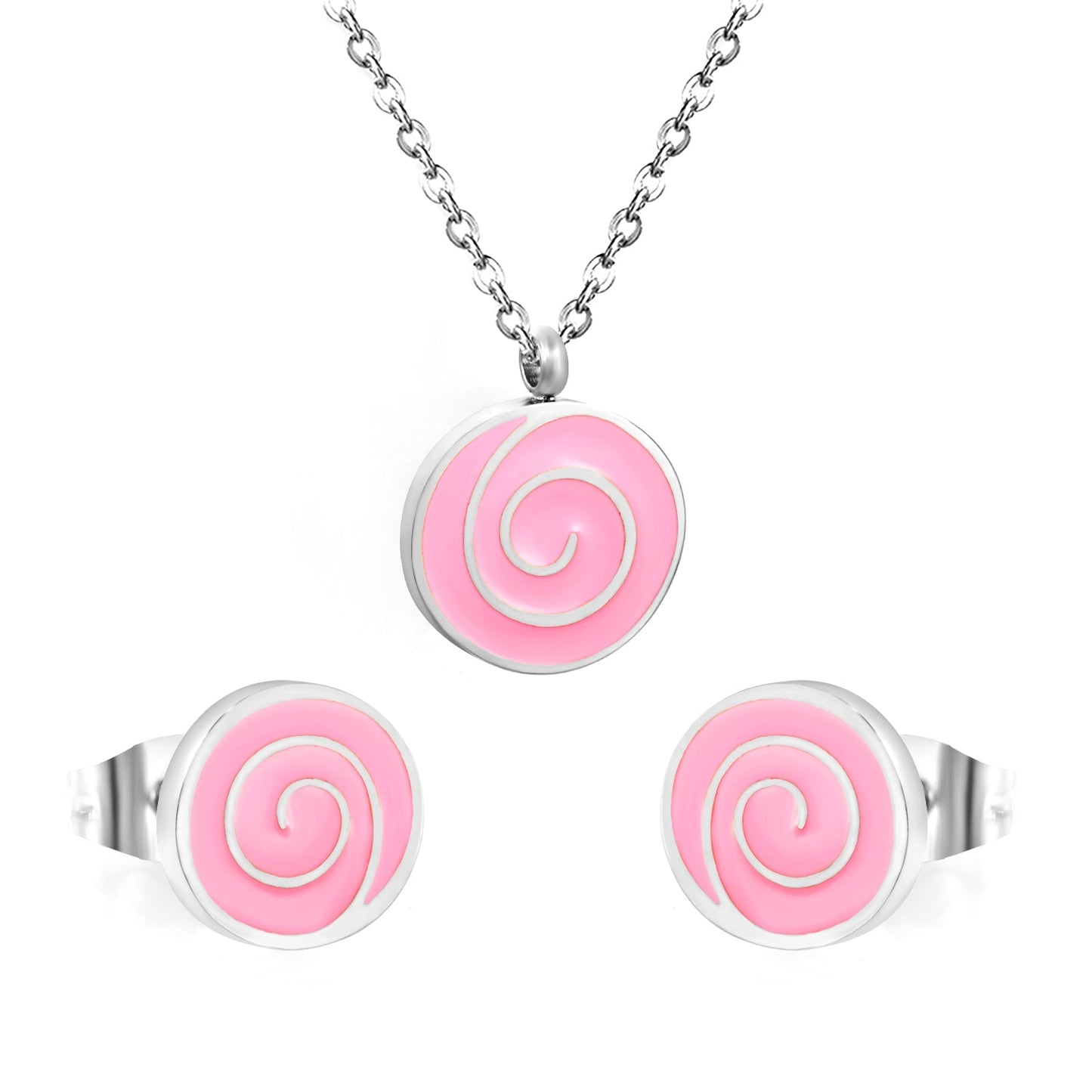 Bobbleboard Candy with Powder Drip Oil Set 0.3 Cross 40+5cm+6mm Round Plaque Earrings: 10.3*9.5mm Pendant: 12.3*11.5mm Steel Color/Golden Color